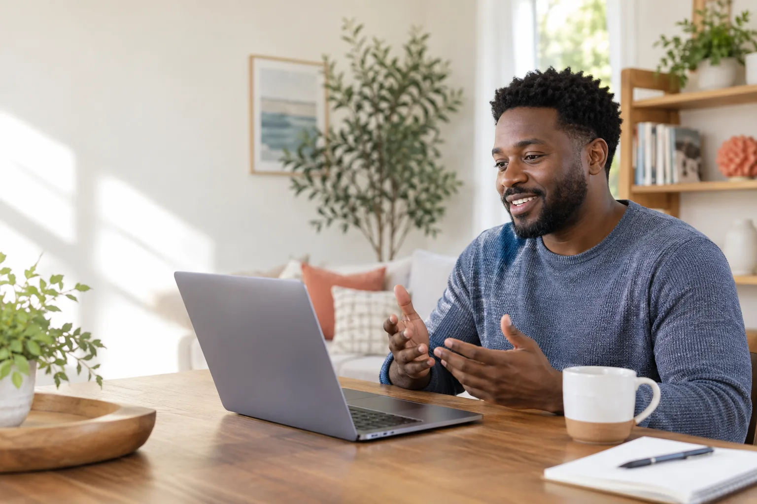 Black man attending a private telehealth appointment from home